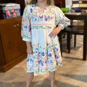Girls Linen Embroidered Dress